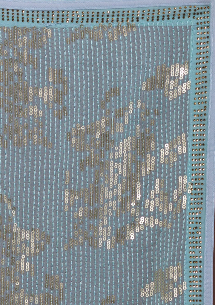 Sky Blue Sequins Georgette Designer Saree-Koskii