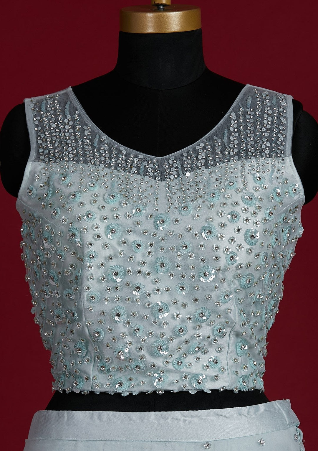 Sky Blue Sequins Net Designer Lehenga - Koskii