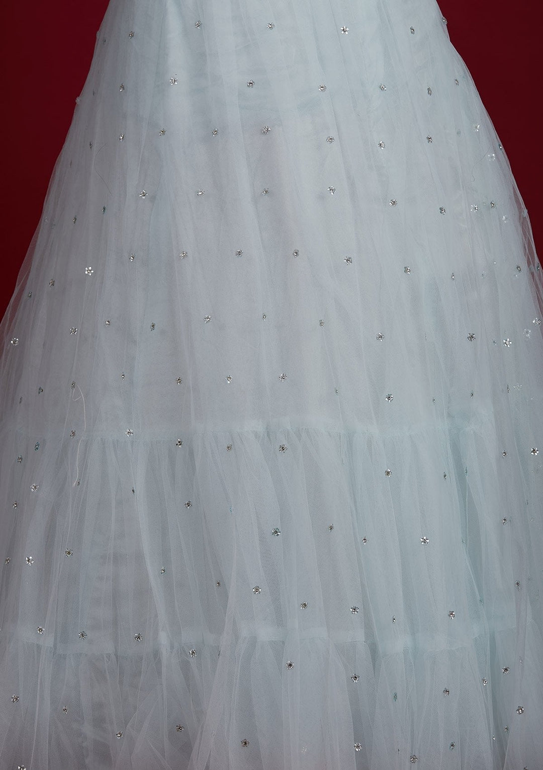 Sky Blue Sequins Net Designer Lehenga - Koskii