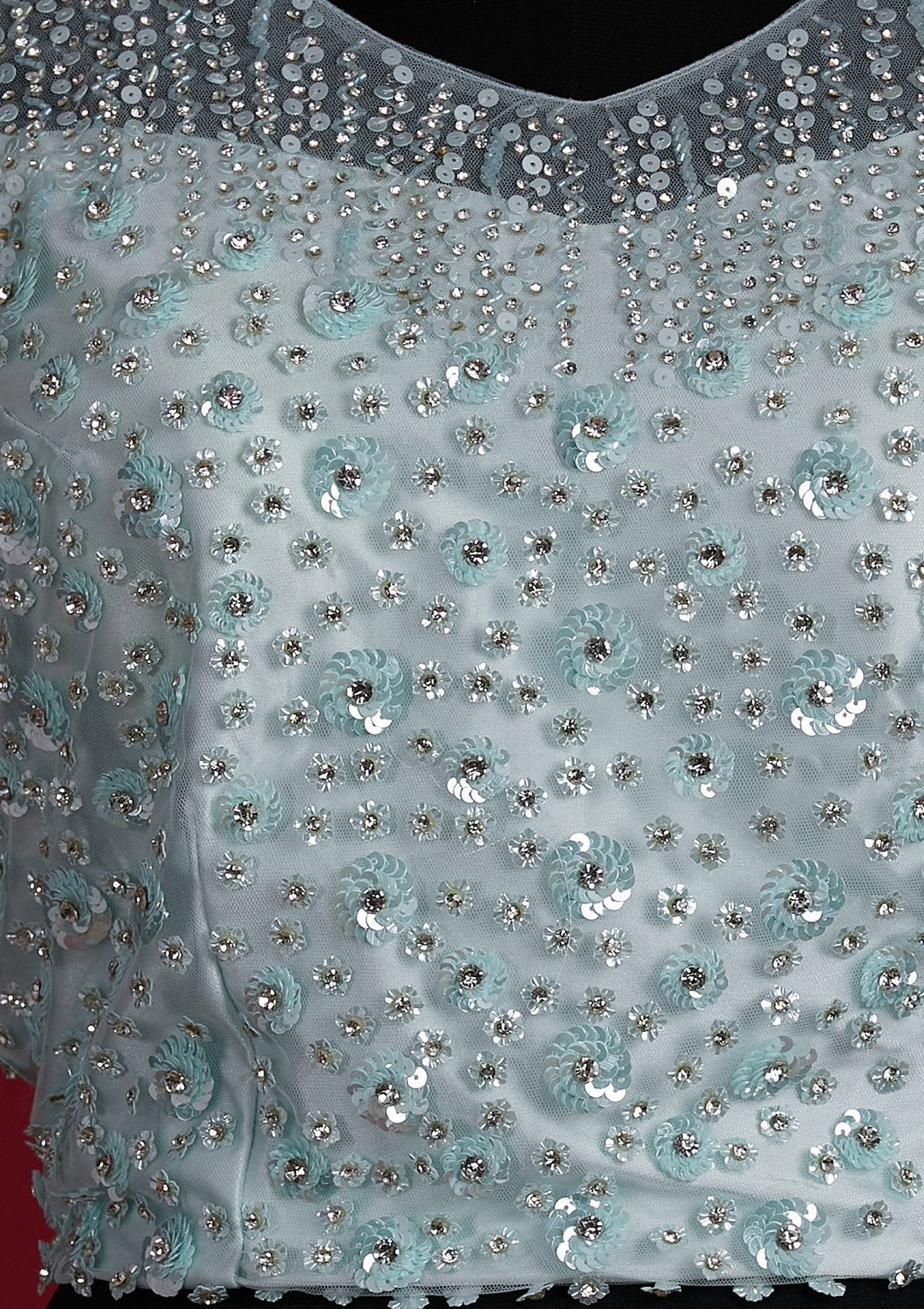 Sky Blue Sequins Net Designer Lehenga - Koskii