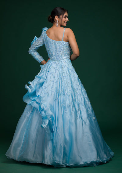 Sky Blue Sequins Tissue Gown-koskii