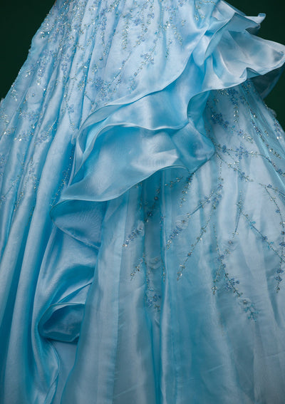 Sky Blue Sequins Tissue Gown-koskii