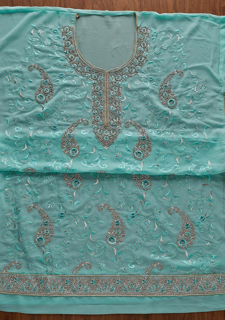 Sky Blue Silver Stonework Georgette Designer Unstitched Salwar Suit - Koskii