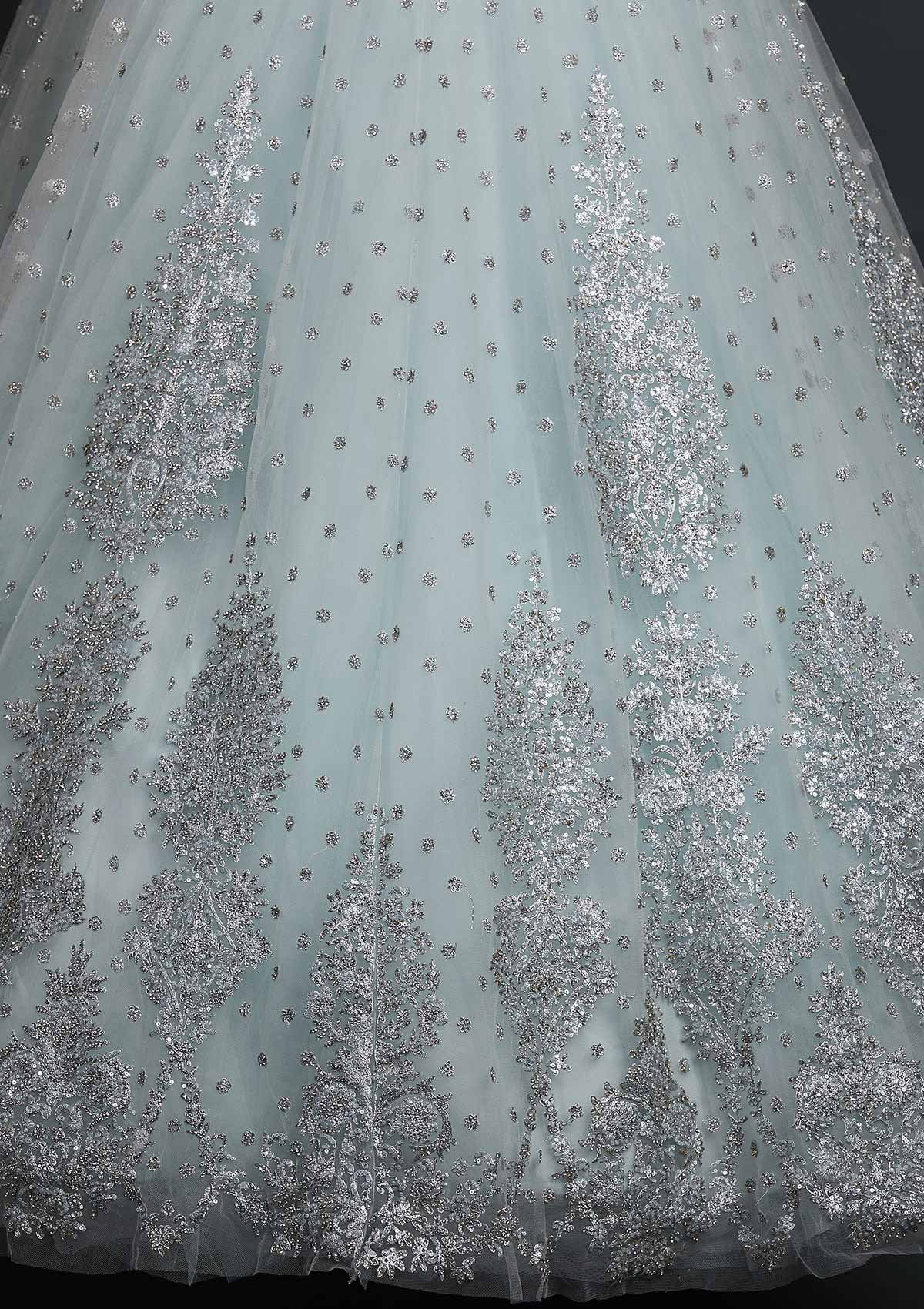 Sky Blue Silver Stonework Net Designer Gown - koskii