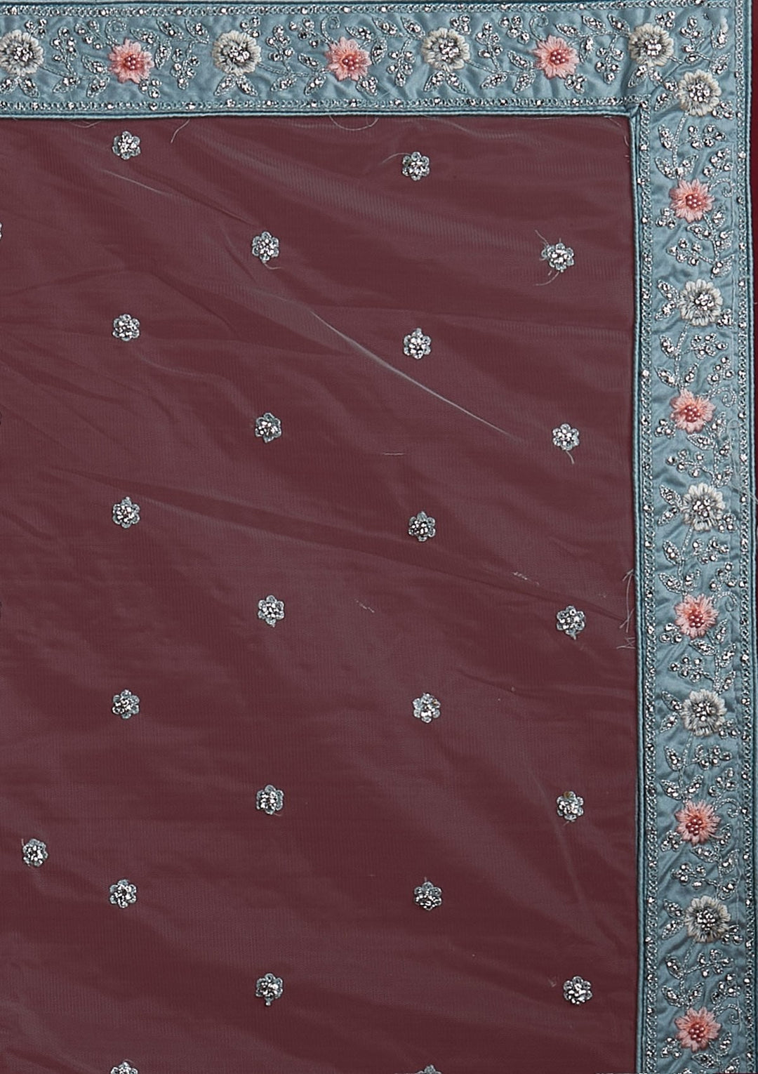 Sky Blue Silver Stonework Net Designer Semi-Stitched Lehenga - koskii
