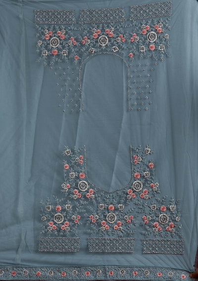Sky Blue Silver Stonework Net Designer Semi-Stitched Lehenga - koskii