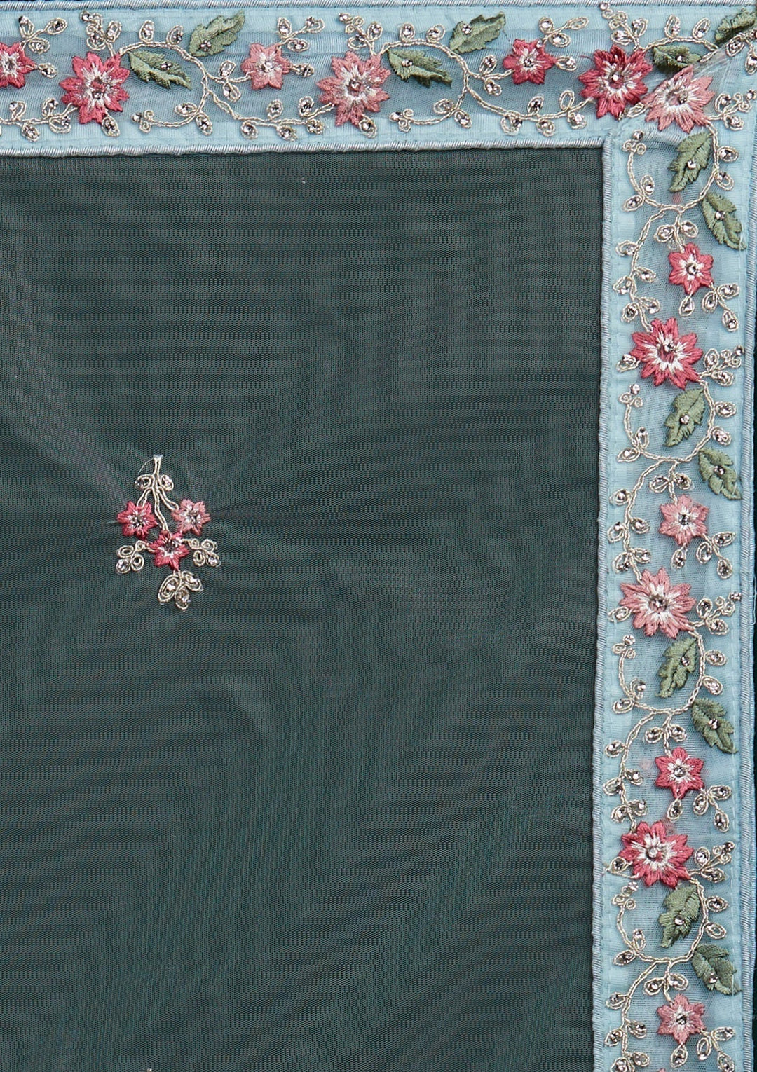 Sky Blue Silver Stonework Net Designer Lehenga-Koskii