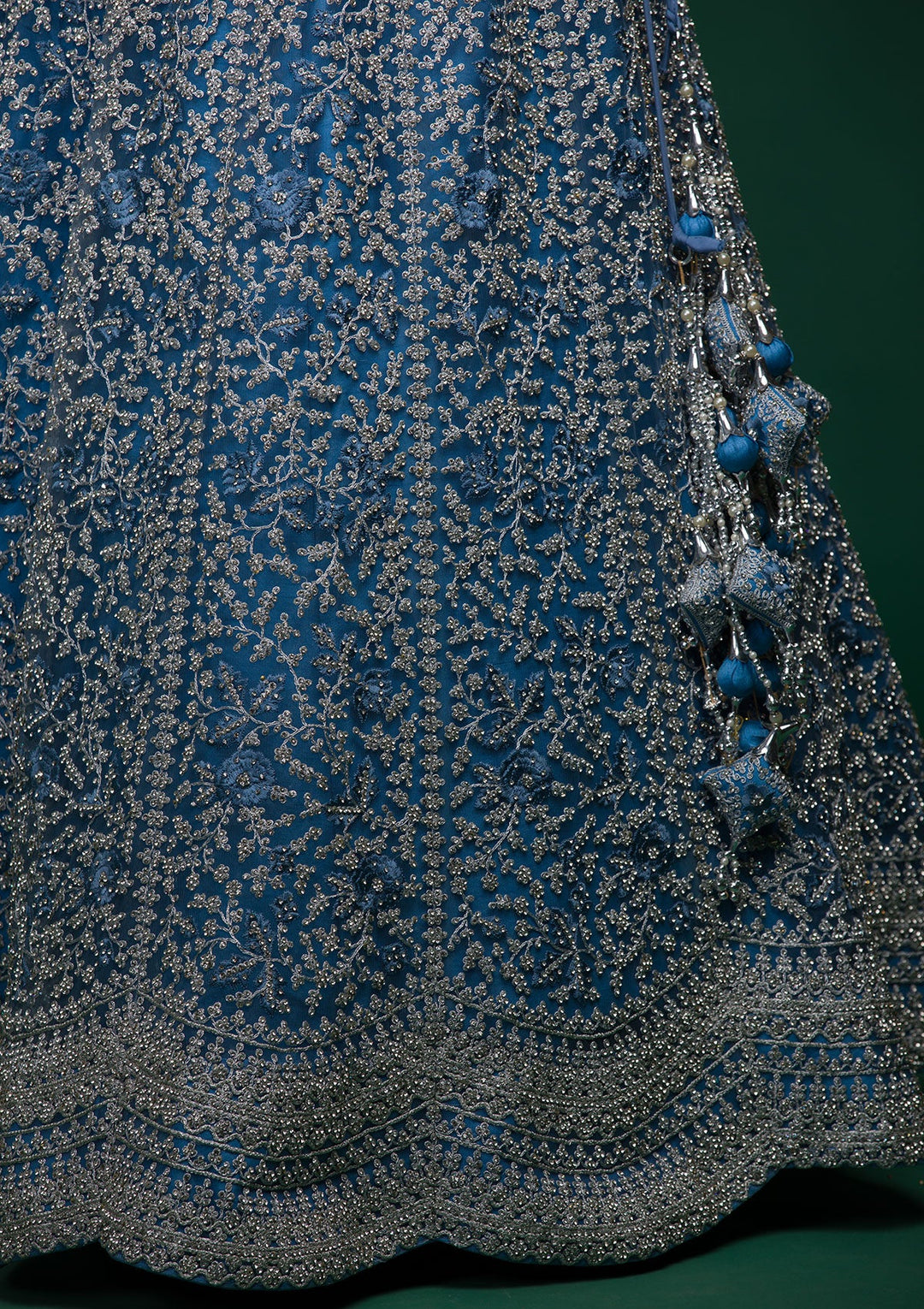 Sky Blue Silver Stonework Net Lehenga-koskii