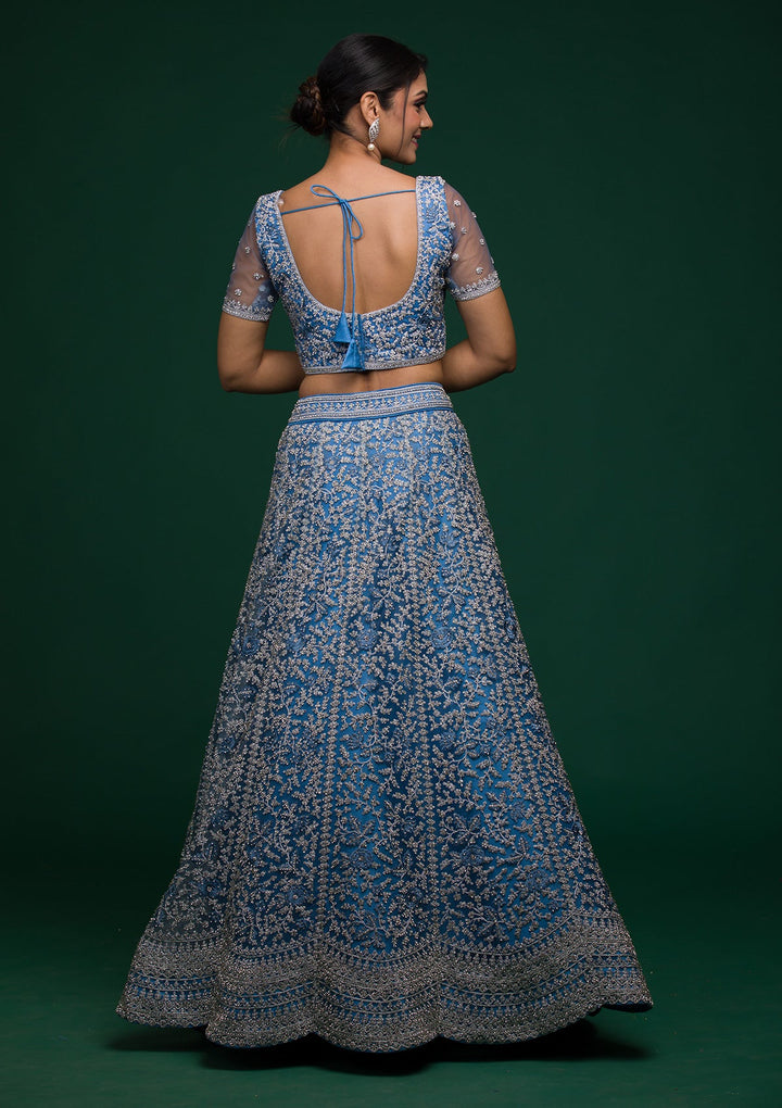 Sky Blue Silver Stonework Net Lehenga-koskii