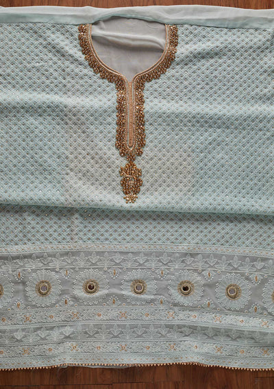 Sky Blue Stonework Georgette Designer Unstitched Salwar Suit - koskii