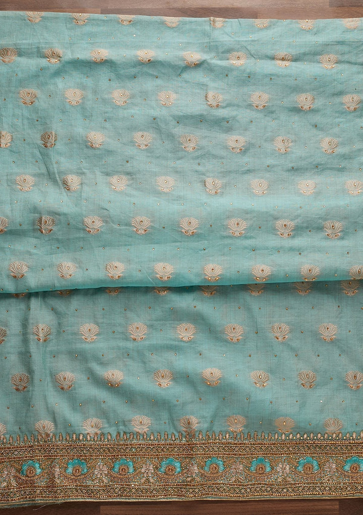 Sky Blue Stonework Semi Crepe Designer Unstitched Salwar Suit - Koskii