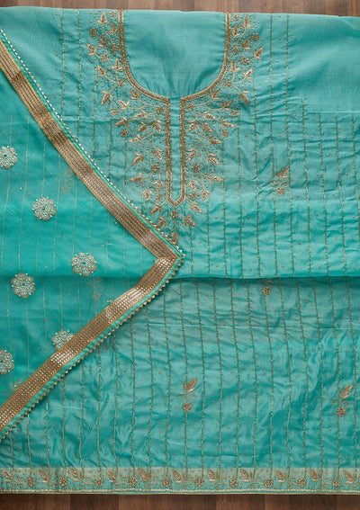 Sky Blue Stonework Semi Crepe  Unstitched Salwar Suit - Koskii
