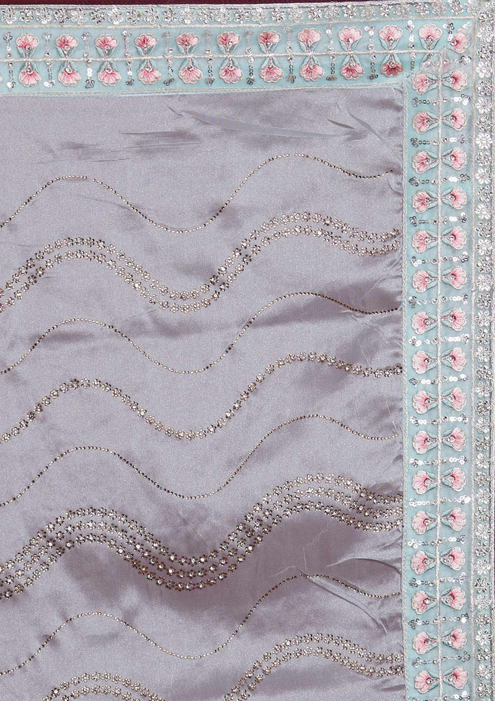 Sky Blue Stonework Tissue Designer Saree - Koskii