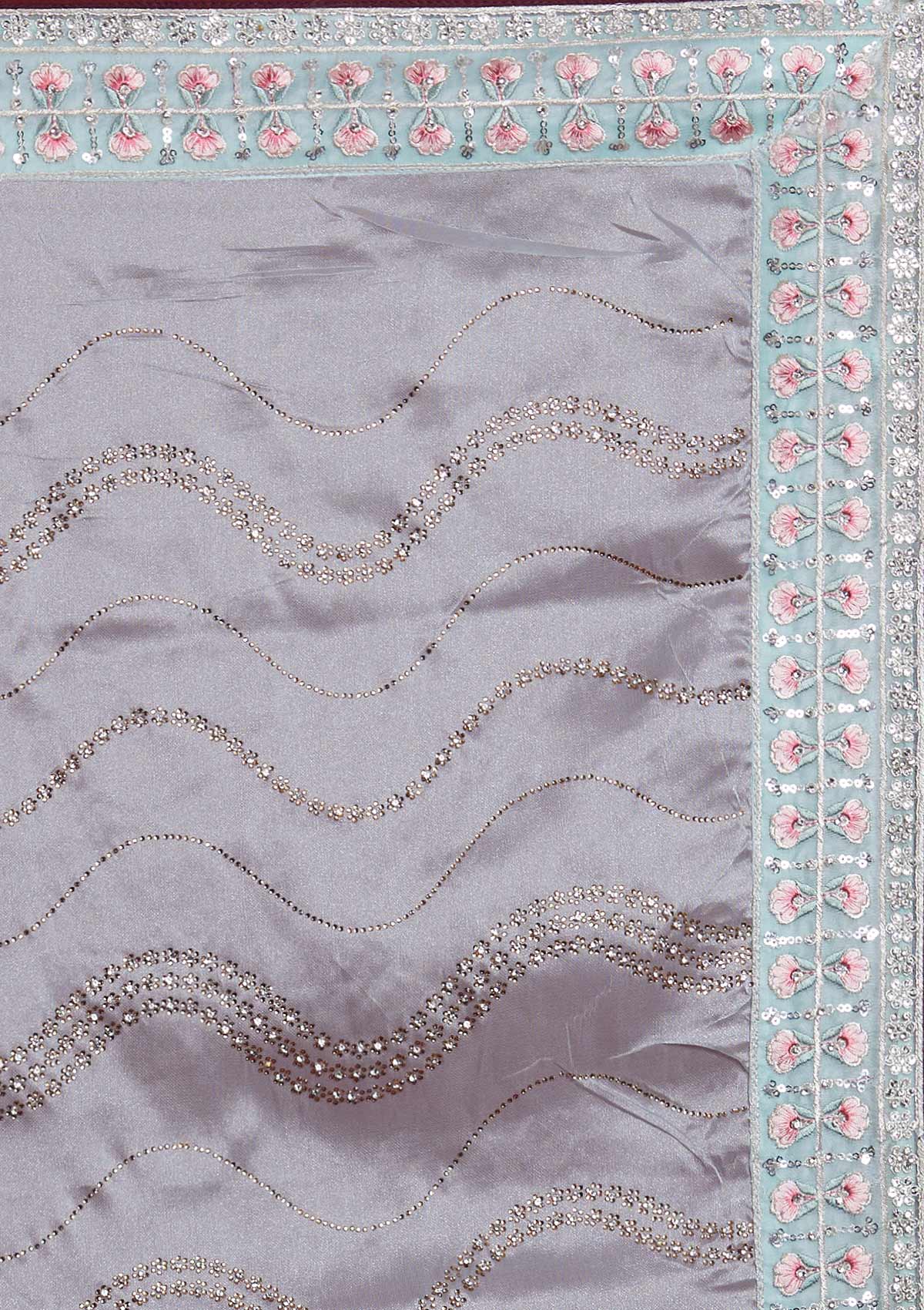Sky Blue Stonework Tissue Designer Saree - Koskii