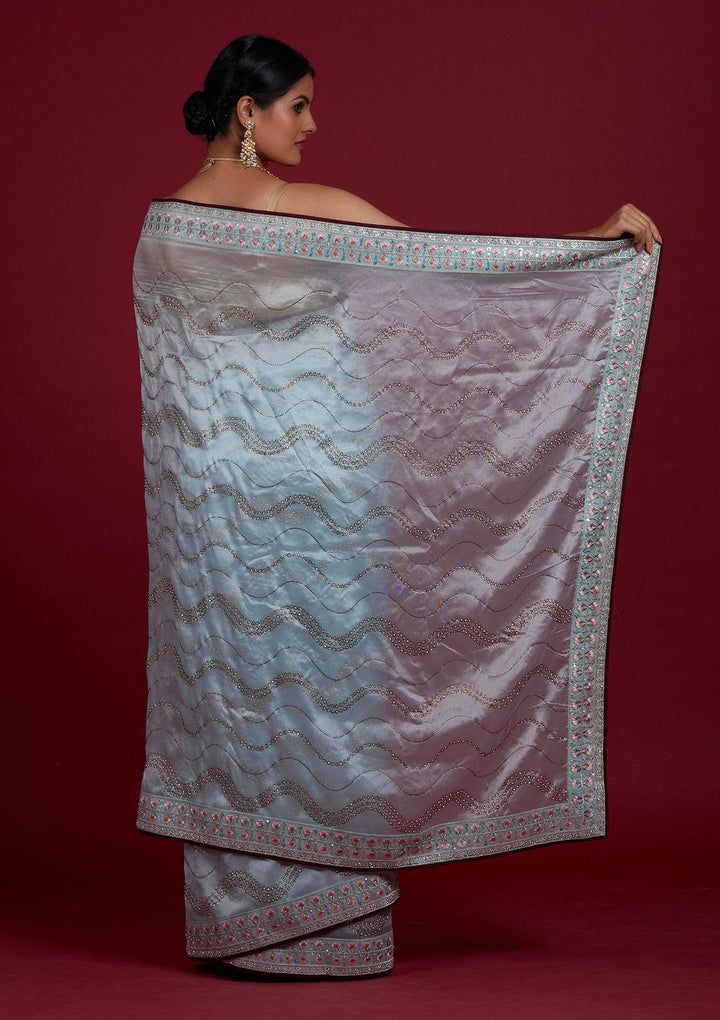 Sky Blue Stonework Tissue Designer Saree - Koskii