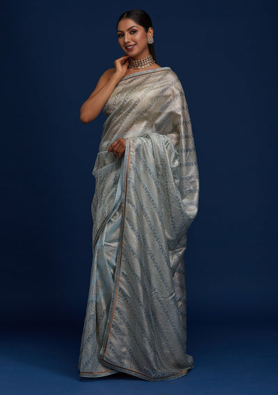 Sky Blue Swarovski Tissue Designer Saree - Koskii