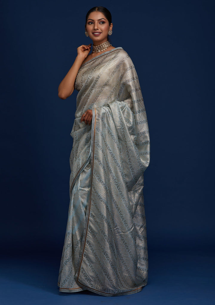 Sky Blue Swarovski Tissue Designer Saree - Koskii