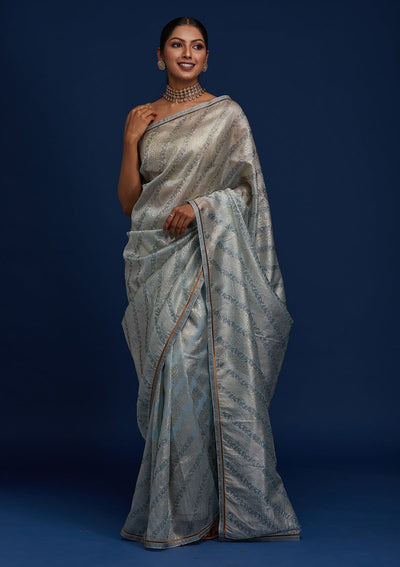 Sky Blue Swarovski Tissue Designer Saree - Koskii