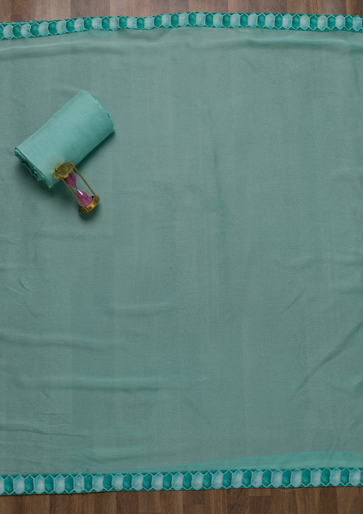 Sky Blue Threadwork Chiffon Unstitched Salwar Suit-Koskii