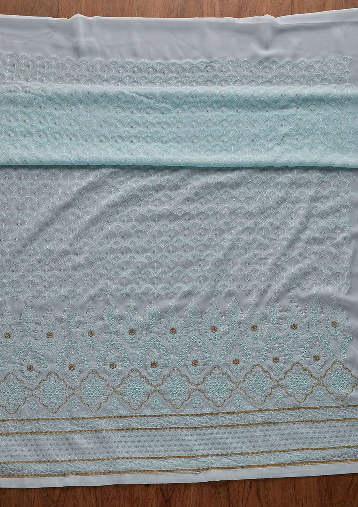 Sky Blue Threadwork Georgette Designer Semi-Stitched Salwar Suit - Koskii
