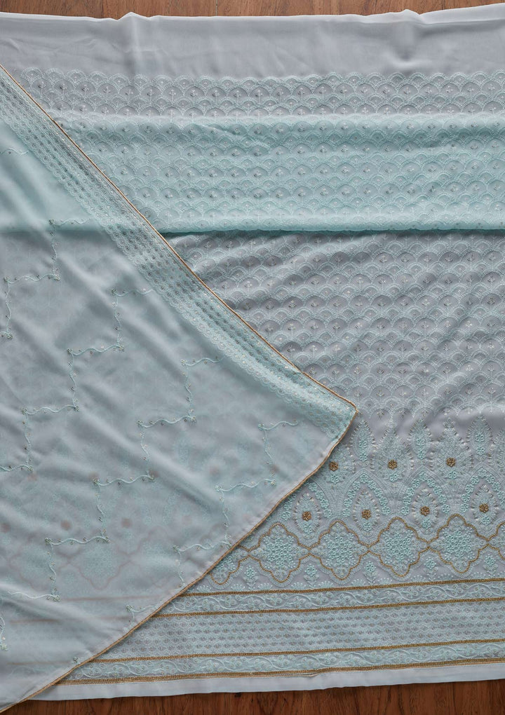 Sky Blue Threadwork Georgette Designer Semi-Stitched Salwar Suit - Koskii