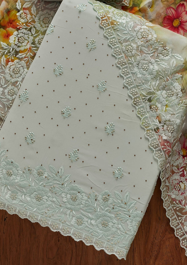 Sky Blue Threadwork Georgette Designer Unstitched Salwar Suit - koskii