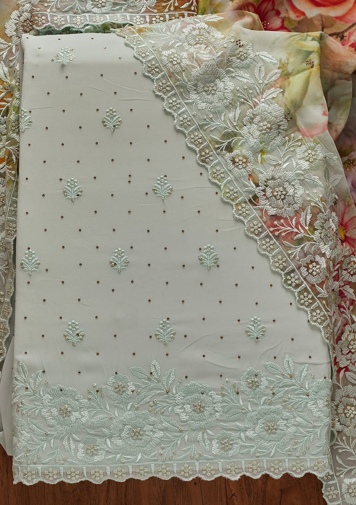 Sky Blue Threadwork Georgette Designer Unstitched Salwar Suit - koskii