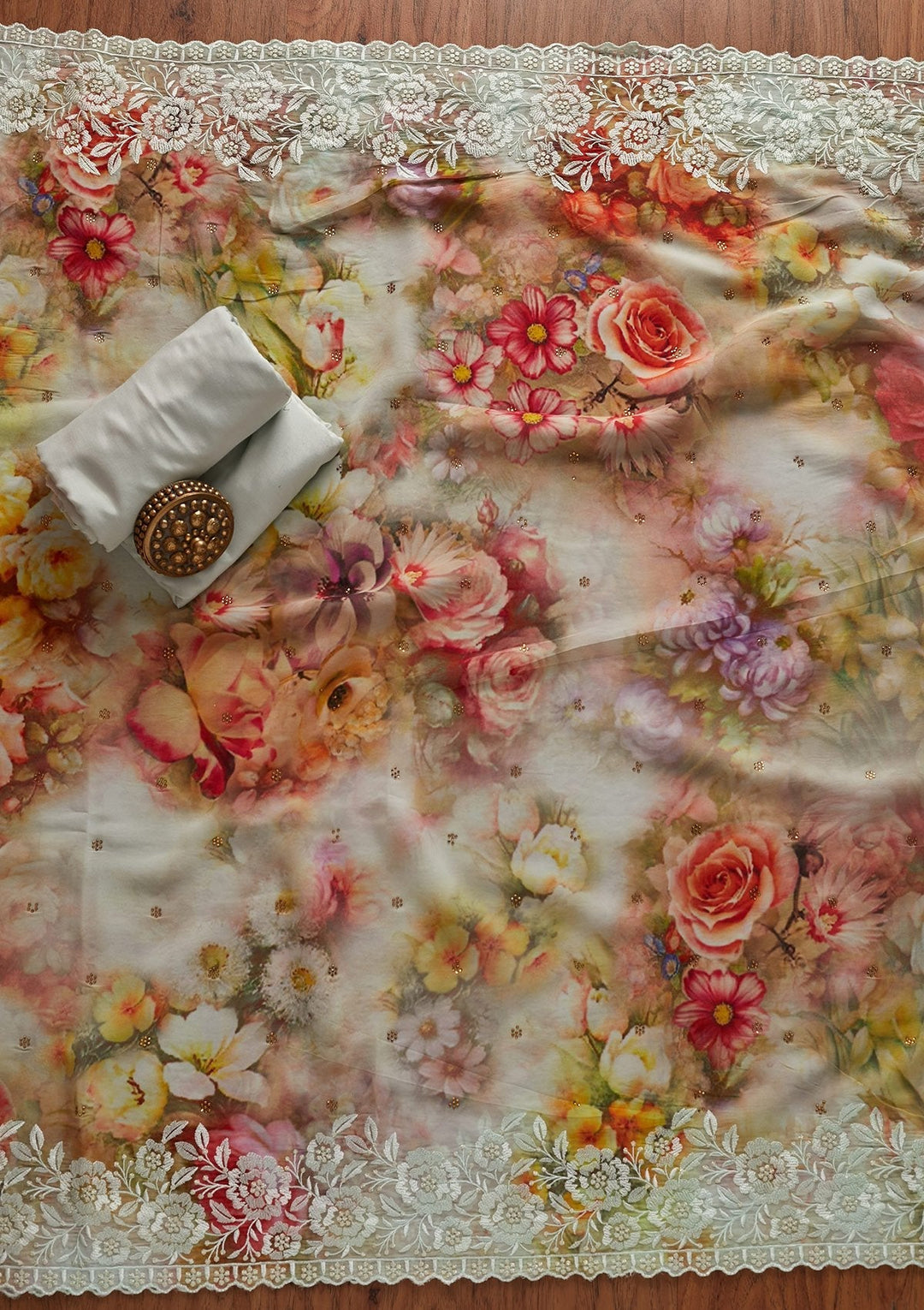 Sky Blue Threadwork Georgette Designer Unstitched Salwar Suit - koskii