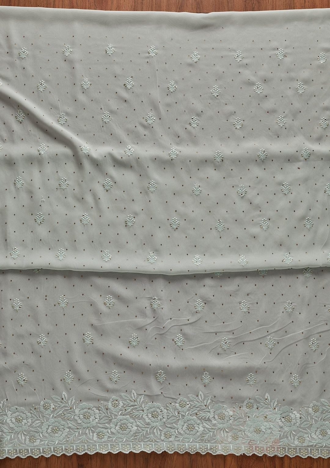 Sky Blue Threadwork Georgette Designer Unstitched Salwar Suit - koskii