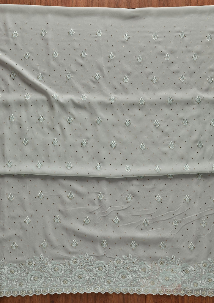 Sky Blue Threadwork Georgette Designer Unstitched Salwar Suit - koskii