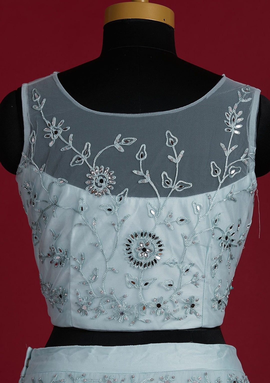 Sky Blue Threadwork Net Designer Lehenga - Koskii