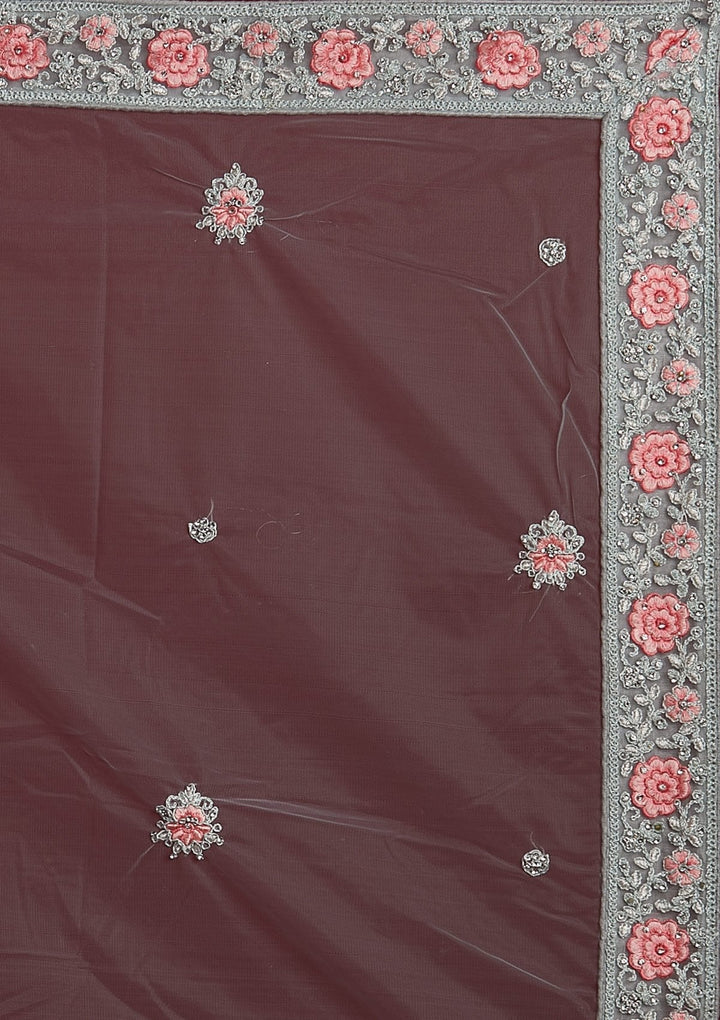 Sky Blue Threadwork Net Designer Semi-Stitched Lehenga - koskii