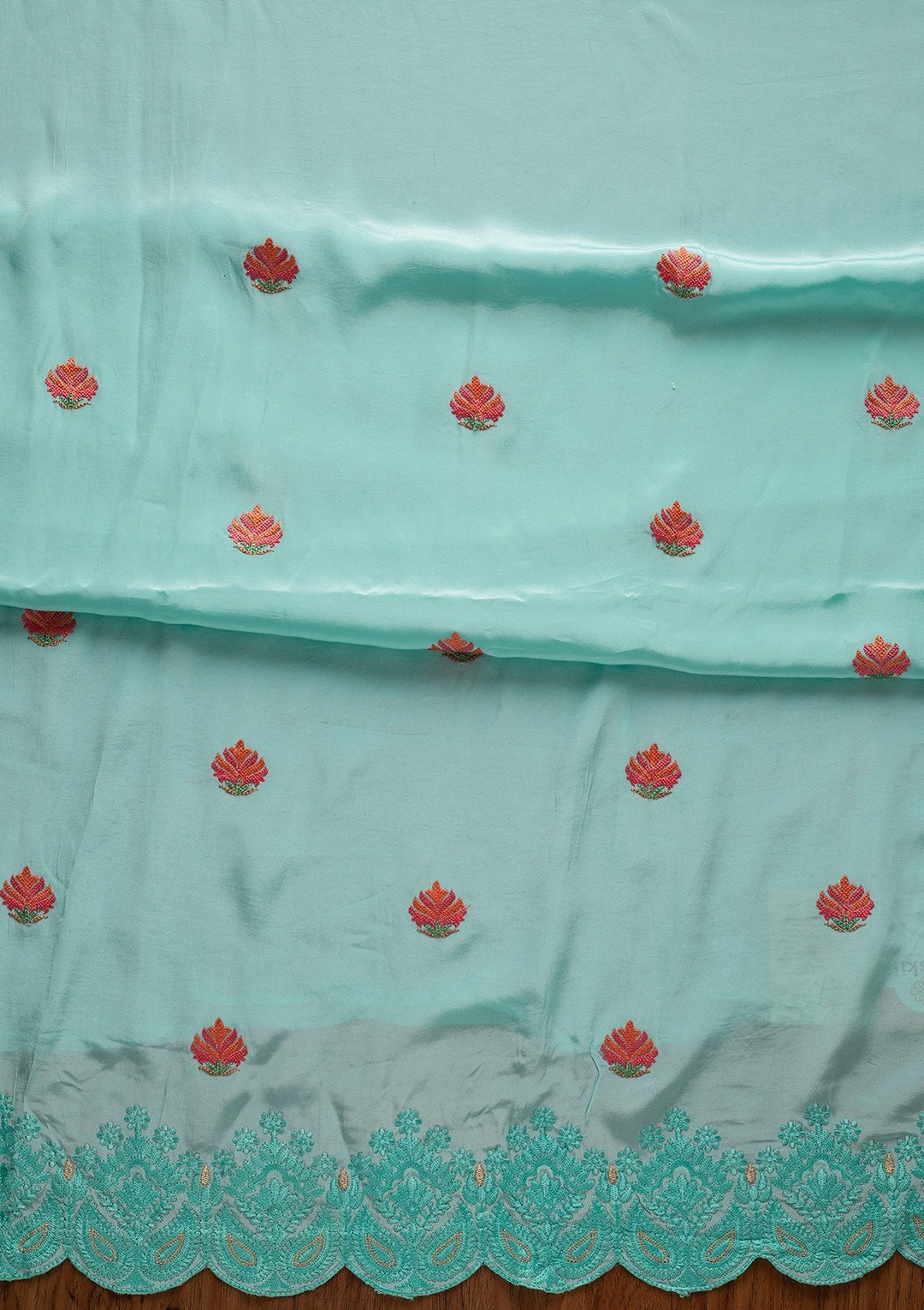 Sky Blue Threadwork Semi Crepe Designer Unstitched Salwar Suit - koskii