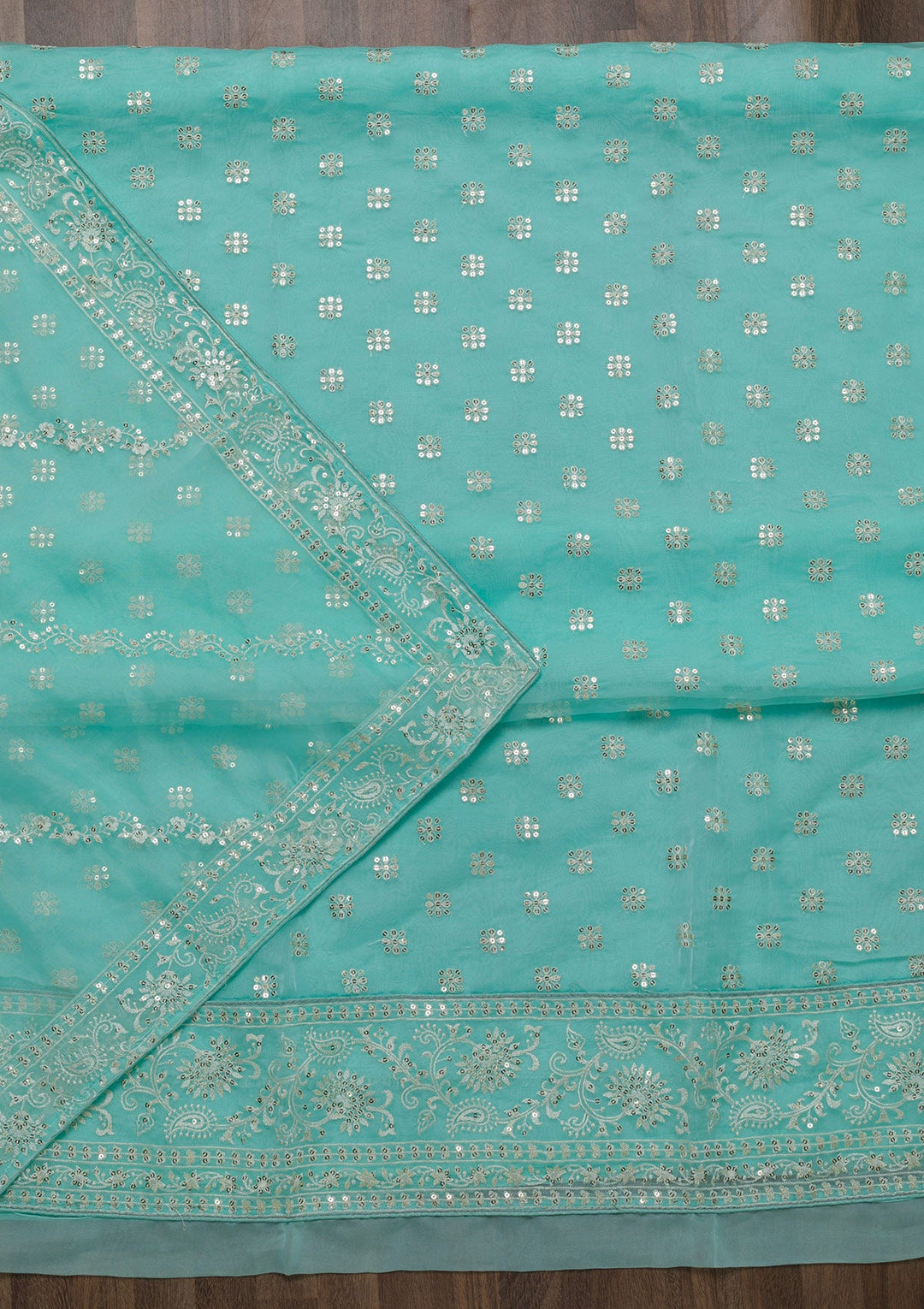Sky Blue Threadwork Tissue Unstitched Salwar Suit-Koskii