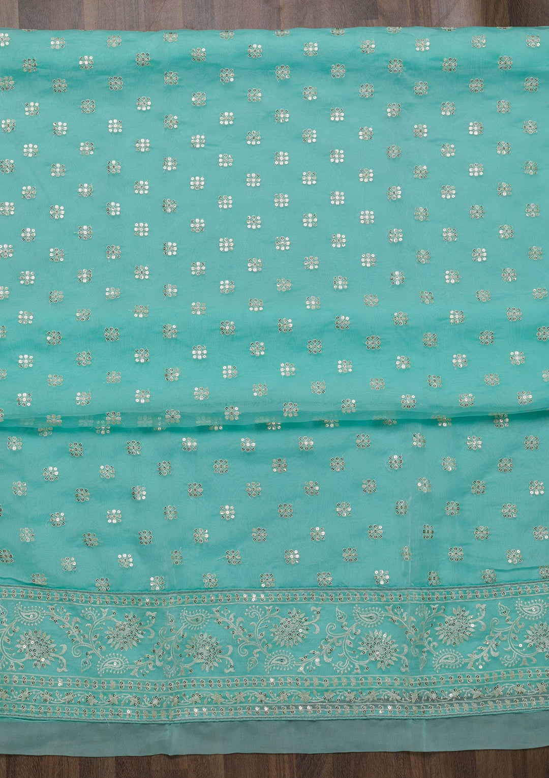 Sky Blue Threadwork Tissue Unstitched Salwar Suit-Koskii