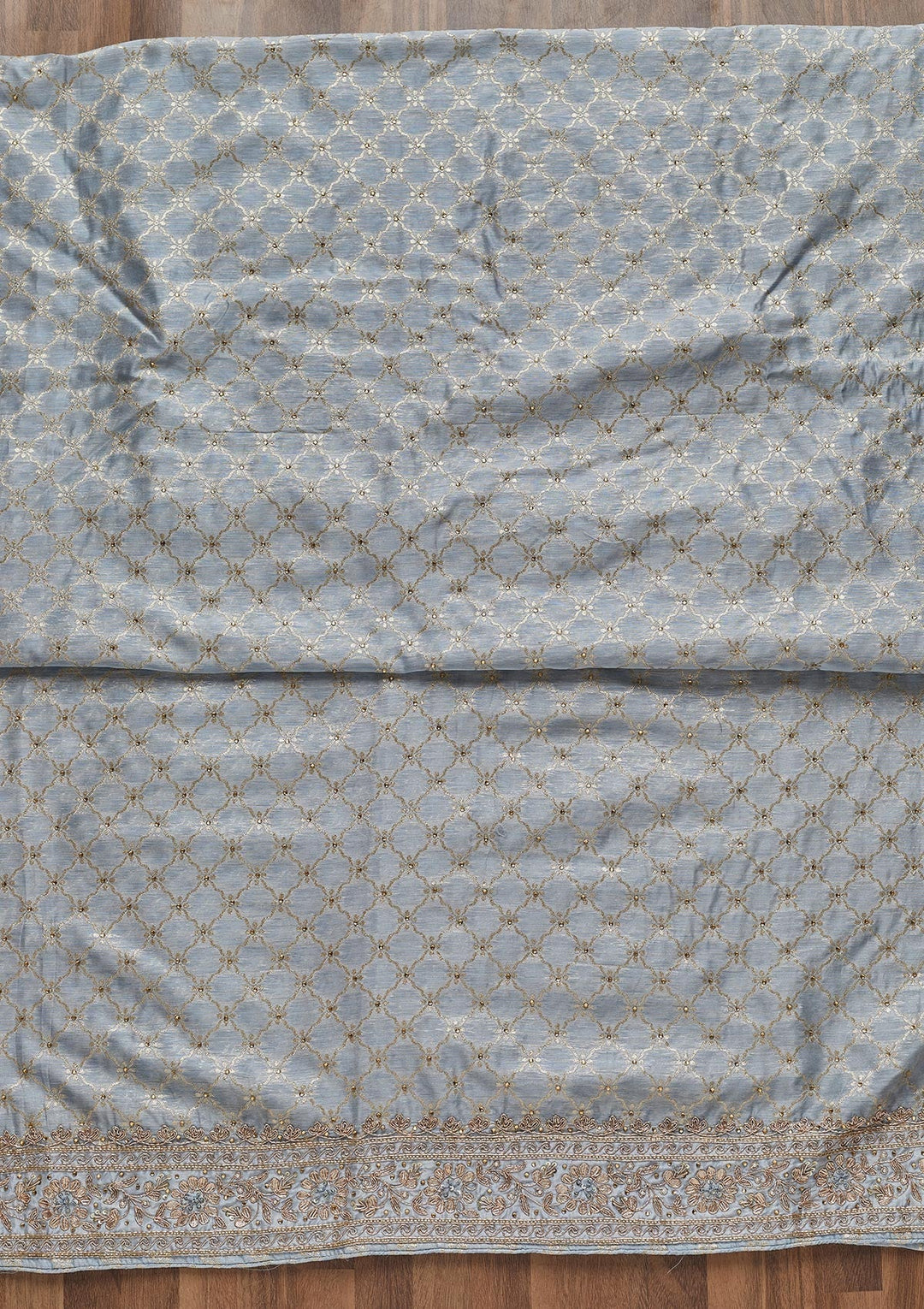 Sky Blue Zariwork Brocade Unstitched Salwar Suit - Koskii