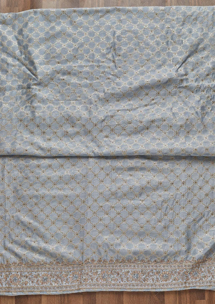 Sky Blue Zariwork Brocade Unstitched Salwar Suit - Koskii