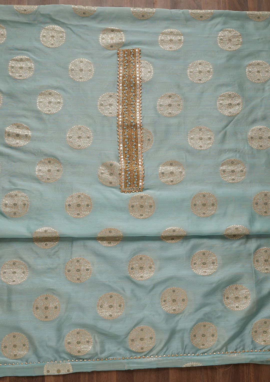 Sky Blue Zariwork Chanderi Unstitched Salwar Suit - Koskii