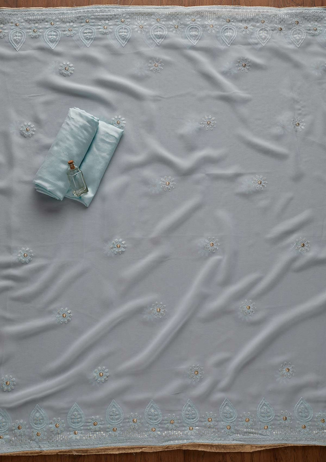 Sky Blue Zariwork Chiffon Designer Unstitched Salwar Suit - Koskii