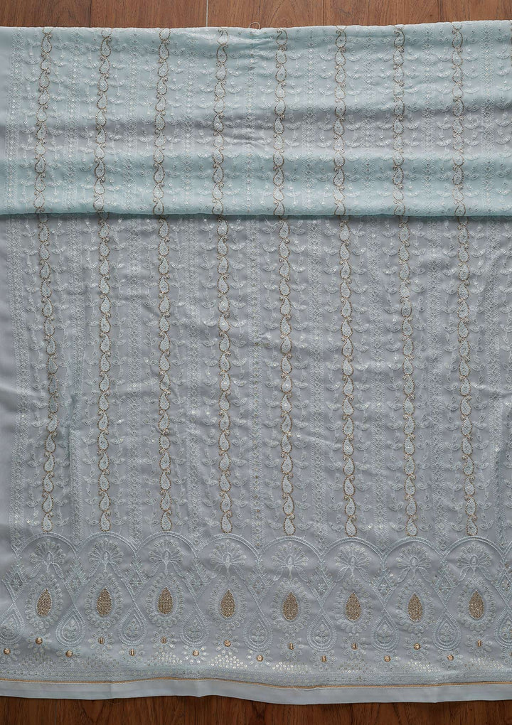 Sky Blue Zariwork Chiffon Designer Unstitched Salwar Suit - Koskii