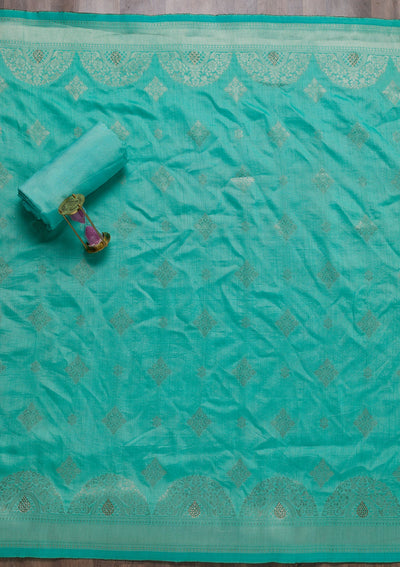 Sky Blue Zariwork Cotton Unstitched Salwar Suit-Koskii