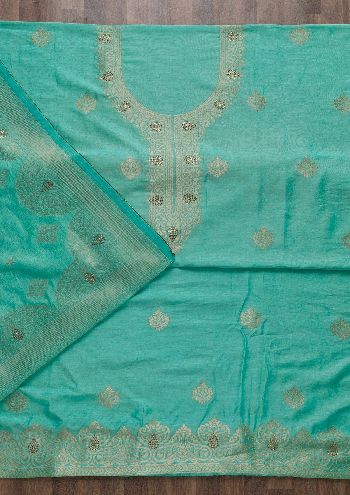 Sky Blue Zariwork Cotton Unstitched Salwar Suit-Koskii