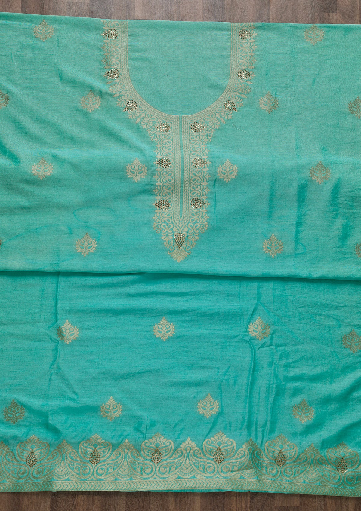 Sky Blue Zariwork Cotton Unstitched Salwar Suit-Koskii