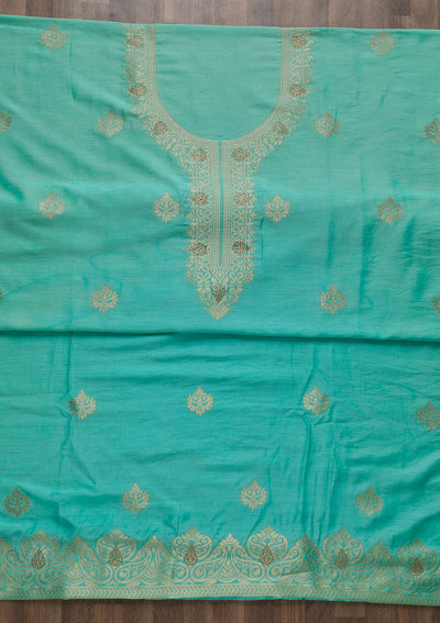 Sky Blue Zariwork Cotton Unstitched Salwar Suit-Koskii