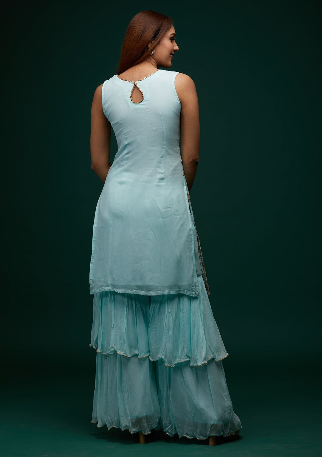 Sky Blue Zariwork Georgette Designer Salwar Suit - Koskii
