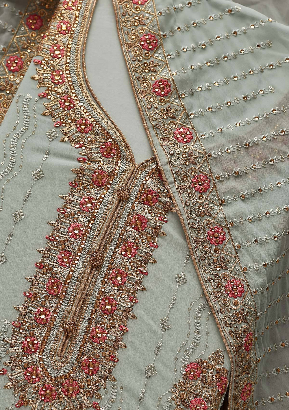 Sky Blue Zariwork Georgette Designer Semi-Stitched Salwar Suit - Koskii