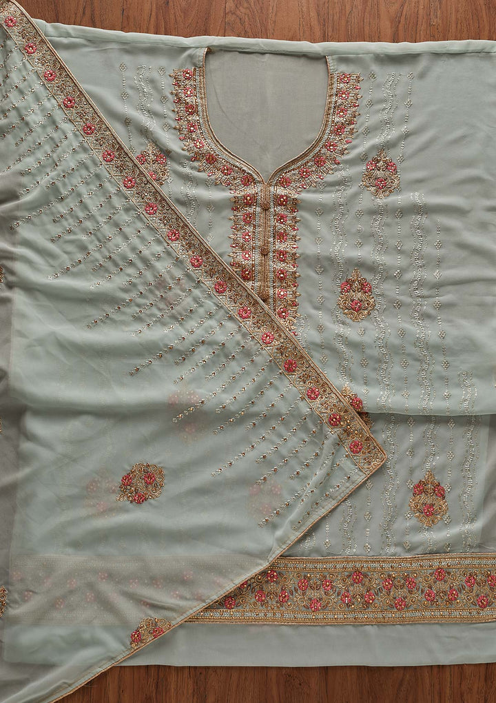 Sky Blue Zariwork Georgette Designer Semi-Stitched Salwar Suit - Koskii