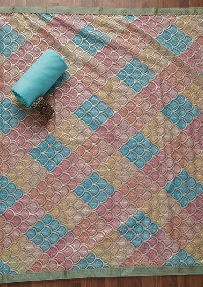 Sky Blue Zariwork Georgette Designer Unstitched Salwar Suit - Koskii