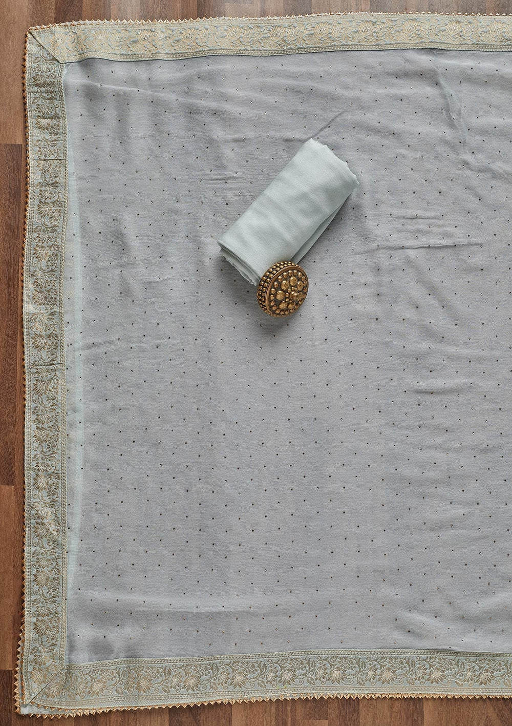 Sky Blue Zariwork Georgette Unstitched Salwar Suit - Koskii