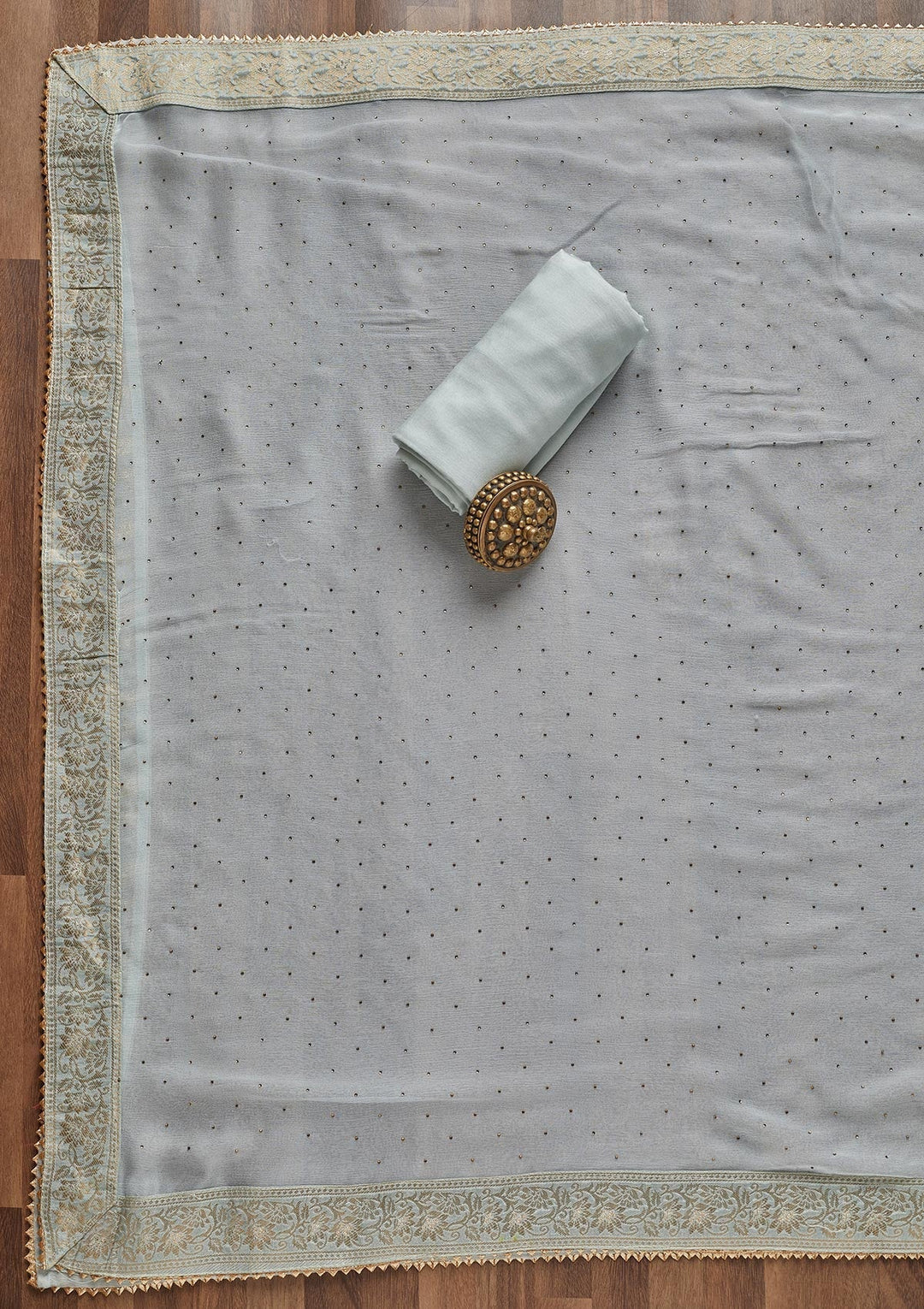 Sky Blue Zariwork Georgette Unstitched Salwar Suit - Koskii